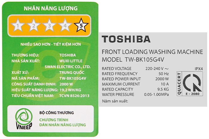 Máy Giặt Toshiba Inverter 9.5 Kg TW-BK105G4V(MG)